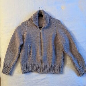 Gray Knit Zip-Up Sweater